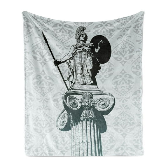 Retro Soft Flannel Fleece Throw Blanket, Athena on Baroque Background Greek Woman on Classic Damask Pattern, Cozy Plush for Indoor and Outdoor Use, 50" x 70", Pale Turquoise Black, by Ambesonne