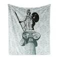 thumbnail image 1 of Retro Soft Flannel Fleece Throw Blanket, Athena on Baroque Background Greek Woman on Classic Damask Pattern, Cozy Plush for Indoor and Outdoor Use, 70" x 90", Pale Turquoise Black, by Ambesonne, 1 of 5