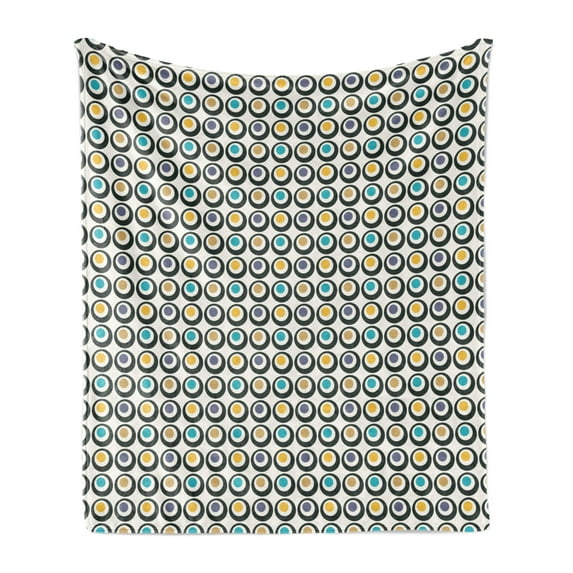 Retro Soft Flannel Fleece Throw Blanket, Bold Circles with Colorful Polka Dots Old Fashioned Repetitive Symmetric Pattern, Cozy Plush for Indoor and Outdoor Use, 50" x 60", Multicolor, by Ambesonne