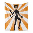 thumbnail image 1 of Retro Soft Flannel Fleece Throw Blanket, Cat Woman Halloween Costume on Starburst Background, Cozy Plush for Indoor and Outdoor Use, 50" x 70", Orange Grey, by Ambesonne, 1 of 5