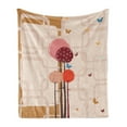 thumbnail image 1 of Retro Soft Flannel Fleece Throw Blanket, Colorful Trees and Butterflies Round Edged Squares Funky Spring, Cozy Plush for Indoor and Outdoor Use, 70" x 90", Dried Rose Scarlet, by Ambesonne, 1 of 5
