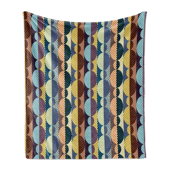 Retro Soft Flannel Fleece Throw Blanket, Composition of Vertically Aligned Colorful and Polka Dotted Circles and Stripes, Cozy Plush for Indoor and Outdoor Use, 50" x 60", Multicolor, by Ambesonne