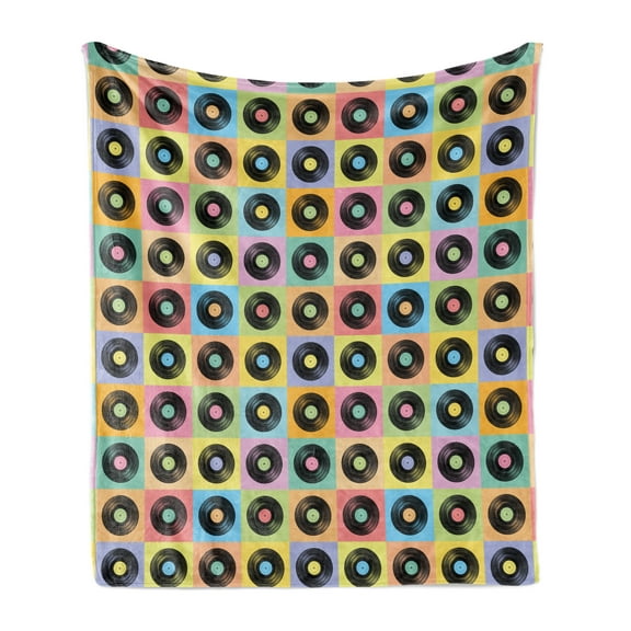 Retro Soft Flannel Fleece Throw Blanket, Continuing Composition of Colorful Vinyl Discs Nostalgic Dancing Party Elements, Cozy Plush for Indoor and Outdoor Use, 60" x 80", Multicolor, by Ambesonne