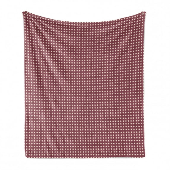 Retro Soft Flannel Fleece Throw Blanket, Continuing Print of Polka Dots Print Simple and Old Design Details, Cozy Plush for Indoor and Outdoor Use, 60" x 80", Dried Rose and Champagne, by Ambesonne