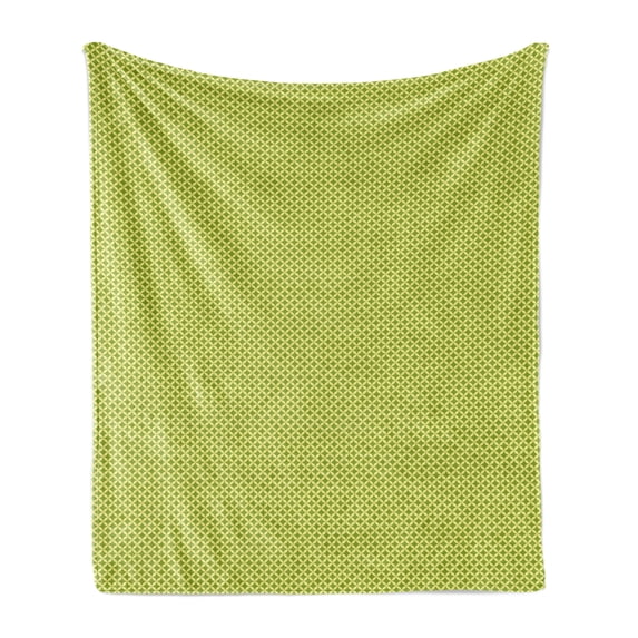 Retro Soft Flannel Fleece Throw Blanket, Continuous Abstract Pattern with Bicolour Geometric Nostalgic Motif, Cozy Plush for Indoor and Outdoor Use, 60" x 80", Lime Green Pastel Yellow, by Ambesonne