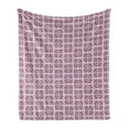 thumbnail image 1 of Retro Soft Flannel Fleece Throw Blanket, Continuous Cubic 70's Floral Motifs Graphic Pattern, Cozy Plush for Indoor and Outdoor Use, 70" x 90", Purple Mauve Taupe, by Ambesonne, 1 of 5