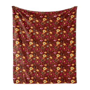 Retro Soft Flannel Fleece Throw Blanket, Fifties Sixties Inspired Composition of Abstract Shapes on Dark Dotted Background, Cozy Plush for Indoor and Outdoor Use, 70" x 90", Multicolor, by Ambesonne