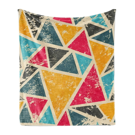 Retro Soft Flannel Fleece Throw Blanket, Funk Art Abstract Geometric Grunge Triangles Murky Graphic Design, Cozy Plush for Indoor and Outdoor Use, 50" x 60", Multicolor, by Ambesonne