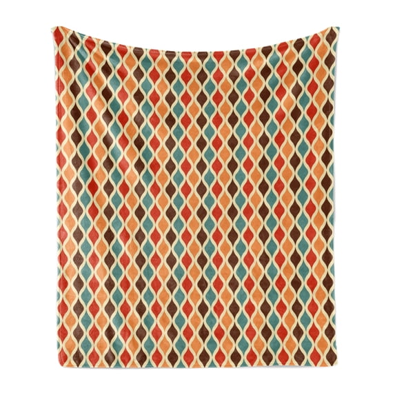 Retro Soft Flannel Fleece Throw Blanket, Funk Different Vintage Pattern Composition with Geometric Forms Simplistic Artwork, Cozy Plush for Indoor and Outdoor Use, 50" x 70", Multicolor, by Ambesonne