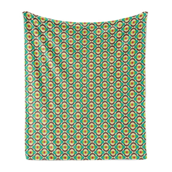 Retro Soft Flannel Fleece Throw Blanket, Funky Groovy Pattern with Repeated Concentric Ovals by Rotation in Vertical Order, Cozy Plush for Indoor and Outdoor Use, 50" x 70", Multicolor, by Ambesonne