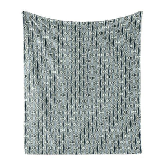 Retro Soft Flannel Fleece Throw Blanket, Geometrical Pattern with Curved Look Shapes with Lines in Pastel Tones, Cozy Plush for Indoor and Outdoor Use, 50" x 70", Night Blue and Cream, by Ambesonne