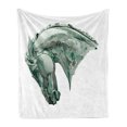 thumbnail image 1 of Retro Soft Flannel Fleece Throw Blanket, Green Stain Horse Head Mane Image Camouflage Color Abstract Artwork, Cozy Plush for Indoor and Outdoor Use, 50" x 70", Grey, by Ambesonne, 1 of 5