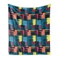thumbnail image 1 of Retro Soft Flannel Fleece Throw Blanket, Hand Drawn Vintage Composition of Geometric Shapes Squares Rectangles and Stripes, Cozy Plush for Indoor and Outdoor Use, 70" x 90", Multicolor, by Ambesonne, 1 of 5
