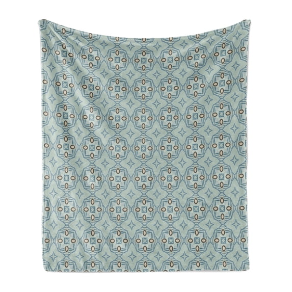 Retro Soft Flannel Fleece Throw Blanket, Hand-drawn Style Abstract Tile Pattern with Repeating Motifs Mosaic Lattice Design, Cozy Plush for Indoor and Outdoor Use, 50" x 70", Multicolor, by Ambesonne