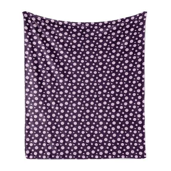 Retro Soft Flannel Fleece Throw Blanket, Illustration of Concentric Circles Little Dots Short Vertical Lines, Cozy Plush for Indoor and Outdoor Use, 50" x 70", Dark Purple Pale Pink, by Ambesonne