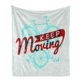 thumbnail image 1 of Retro Soft Flannel Fleece Throw Blanket, Keep It Moving Phrase Hipster Lifestyle Bicycle Grunge Display, Cozy Plush for Indoor and Outdoor Use, 50" x 70", Sky Blue Red Coconut, by Ambesonne, 1 of 5