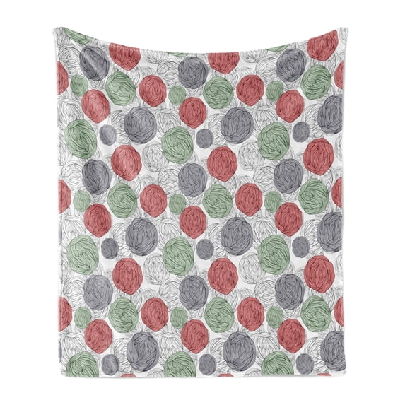 Retro Soft Flannel Fleece Throw Blanket, Knitting Balls Crochet Hand Made Theme Domestic Hobby Vintage Theme, Cozy Plush for Indoor and Outdoor Use, 50" x 70", Coral Grey Reseda Green, by Ambesonne