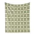thumbnail image 1 of Retro Soft Flannel Fleece Throw Blanket, Minimalist Style Repeating Square Tiles and Intersecting Lines Print, Cozy Plush for Indoor and Outdoor Use, 50" x 70", Olive Green and Eggshell, by Ambesonne, 1 of 5