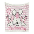 thumbnail image 1 of Retro Soft Flannel Fleece Throw Blanket, Miss Bunny Hoop in Love Romantic Rabbit Valentines Day in Hearts Artwork, Cozy Plush for Indoor and Outdoor Use, 70" x 90", Pale Pink White, by Ambesonne, 1 of 5
