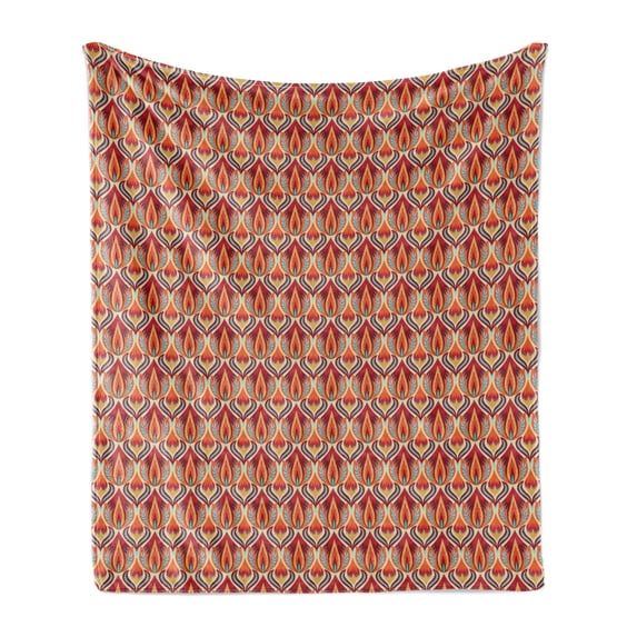 Retro Soft Flannel Fleece Throw Blanket, Nature Inspired Abstract Repeating Motifs Curvy Leaves and Petals Antique Rococo, Cozy Plush for Indoor and Outdoor Use, 60" x 80", Multicolor, by Ambesonne