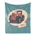 thumbnail image 1 of Retro Soft Flannel Fleece Throw Blanket, Nostalgic Antique Classic Vehicles Old is New Again Illustration Print, Cozy Plush for Indoor and Outdoor Use, 50" x 60", Red Yellow Teal, by Ambesonne, 1 of 6