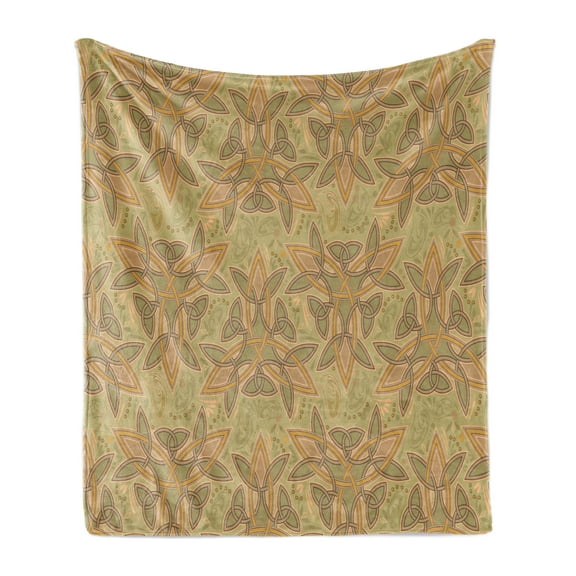 Retro Soft Flannel Fleece Throw Blanket, Old Fashioned Celtic Royal Sacred Geometry Tradition Irish Folk Pattern, Cozy Plush for Indoor and Outdoor Use, 50" x 60", Khaki and Warm Taupe, by Ambesonne
