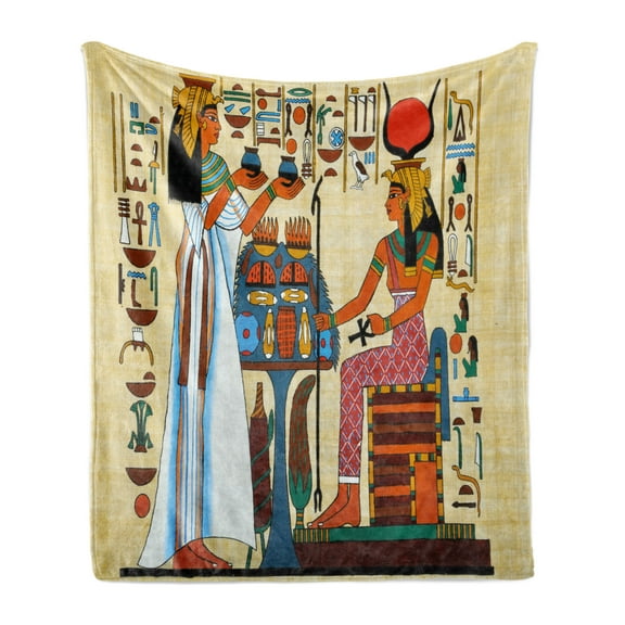 Retro Soft Flannel Fleece Throw Blanket, Papyrus Design with Elements of Classic Egyptian History Illustration Pattern, Cozy Plush for Indoor and Outdoor Use, 60" x 80", Multicolor, by Ambesonne