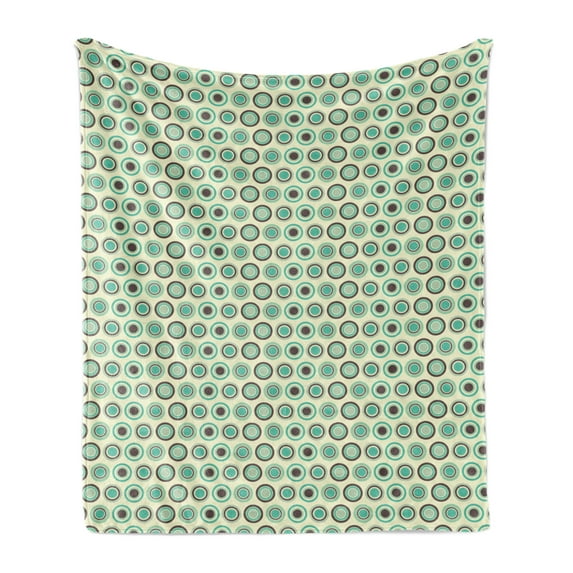 Retro Soft Flannel Fleece Throw Blanket, Polka Dotted Pattern in Pastel Colors Old Fashioned Tile Ring Shapes, Cozy Plush for Indoor and Outdoor Use, 70" x 90", Dark Taupe Mint Green, by Ambesonne