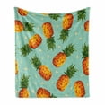 thumbnail image 1 of Retro Soft Flannel Fleece Throw Blanket, Poly Style Pineapples Motif Vintage Beach Summer Modern Illustration, Cozy Plush for Indoor and Outdoor Use, 60" x 80", Olive Green Seafoam, by Ambesonne, 1 of 6