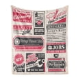thumbnail image 1 of Retro Soft Flannel Fleece Throw Blanket, Retro Newspaper Magazine Design Outdated Layout Different Topics Title, Cozy Plush for Indoor and Outdoor Use, 60" x 80", Pink Beige Grey Teal, by Ambesonne, 1 of 6