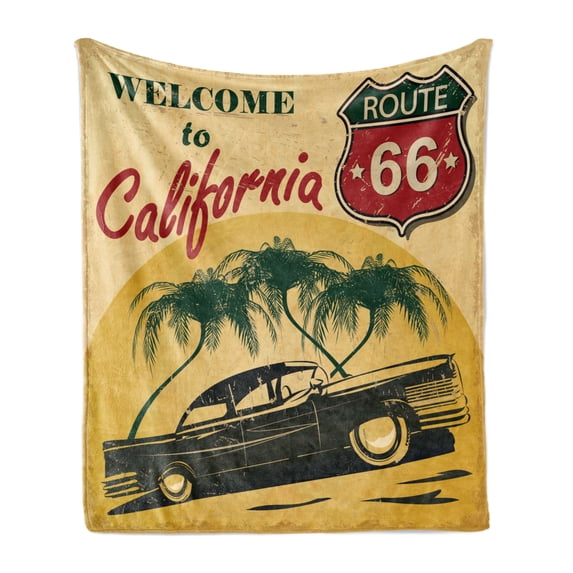 Retro Soft Flannel Fleece Throw Blanket, Retro Welcome to California Advertising Seat of Hollywood in Pop Art Style Print, Cozy Plush for Indoor and Outdoor Use, 50" x 60", Red Emerald, by Ambesonne