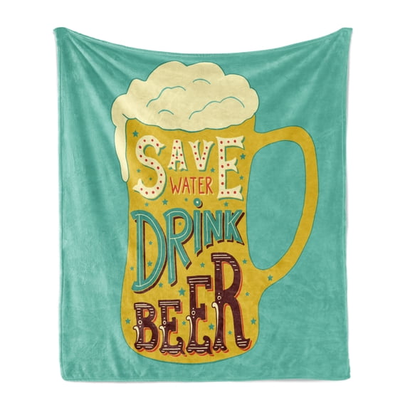 Retro Soft Flannel Fleece Throw Blanket, Save Water Drink Beer Sixties Style Fun Party Drinks Alcohol, Cozy Plush for Indoor and Outdoor Use, 60" x 80", Multicolor White, by Ambesonne