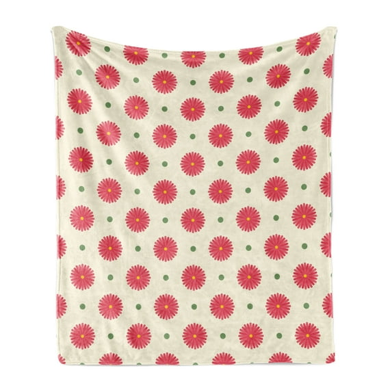 Retro Soft Flannel Fleece Throw Blanket, Spring Season Inspired Colorful Mixed Geometric and Floral Motif in Pastel Tones, Cozy Plush for Indoor and Outdoor Use, 50" x 70", Multicolor, by Ambesonne