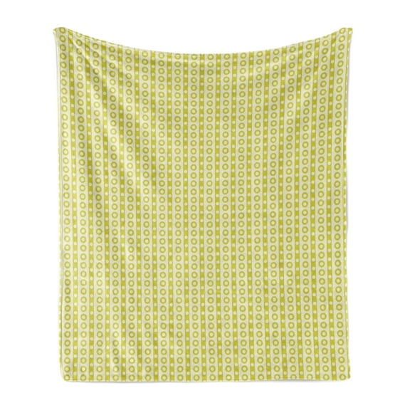 Retro Soft Flannel Fleece Throw Blanket, Vertical Stripes with Polka Dots and Circles Geometric Symmetric Pattern, Cozy Plush for Indoor and Outdoor Use, 50" x 70", Avocado Green Cream, by Ambesonne