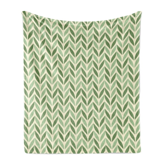 Retro Soft Flannel Fleece Throw Blanket, Vibrant Diagonal Symmetric Forms Green Spring Leaves Gardening Theme Nature, Cozy Plush for Indoor and Outdoor Use, 50" x 60", Green Pale Green, by Ambesonne