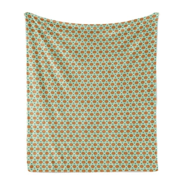 Retro Soft Flannel Fleece Throw Blanket, Vintage Geometrical Motifs Pattern, Cozy Plush for Indoor and Outdoor Use, 60" x 80", Orange Cream Sea Blue, by Ambesonne