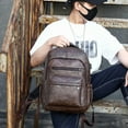 thumbnail image 1 of Retro Soft Leather Men's Backpack Fashion Business Travel Computer Bag,Light Brown, 1 of 2