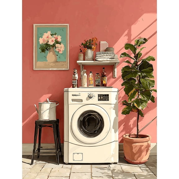 Retro Soft Pink Coquette Laundry Room Canvas Modern Farmhouse Fauvism Wall Decor