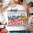 thumbnail image 1 of Retro Softball Batter Swing Sweatshirt, Checkered Softball Coquette Crewneck, Game Day Softball Pullover, Softball Mom Sweatshirt, 1 of 5