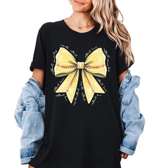 Retro Softball Bow Shirt, Coquette Bow Softball Shirt, Softball Mama Shirt, Softball T Shirt, Softball Player Shirt, Coquette Softball Shirt