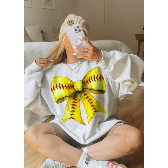 Retro Softball Bow Sweatshirt and Hoodie Coquette Bow Softball Shirt Mama Mom Sweater Gift