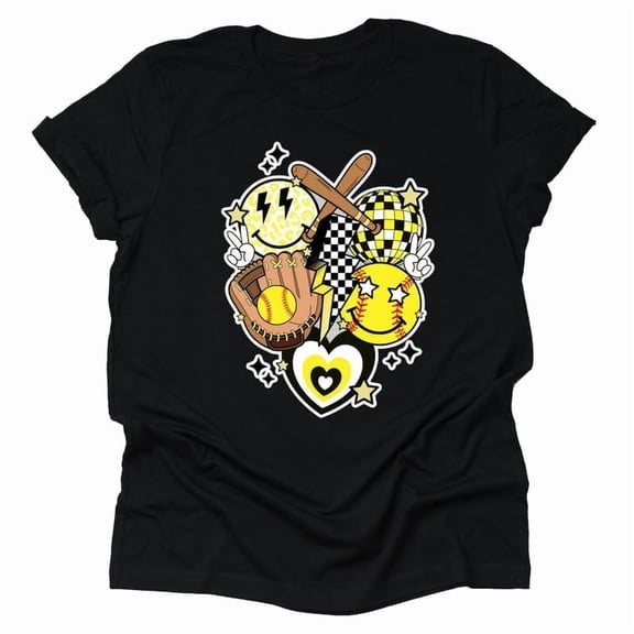 Retro Softball Life Shirt for Women Cute Graphic Softball Mom Life Tshirt Short Sleeve Fashion O Neck Tee Shirts Top (Black-X-Large)