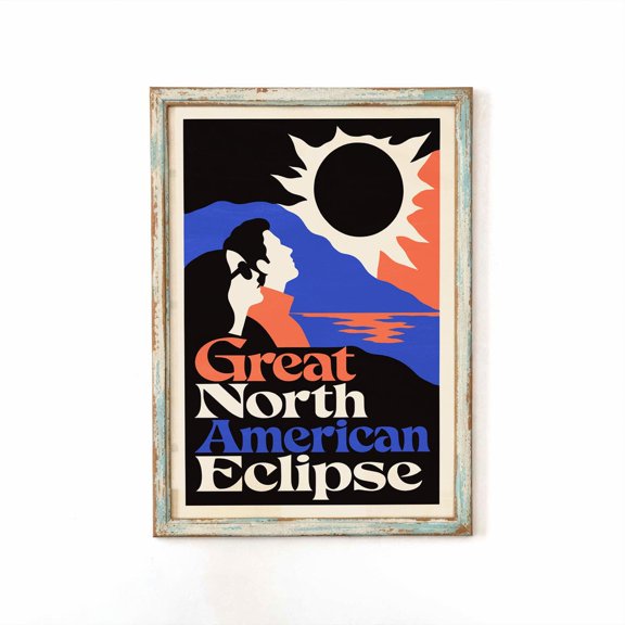 Retro Solar Eclipse Wall Art Print, North American Landscape Office Decor