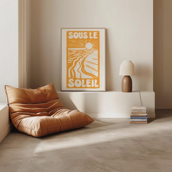 Retro Soleil Beach Print: Yellow Sun, Art (Gloss Poster) Unframed Paper Print