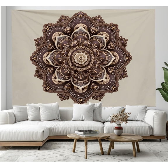 Retro Solid Color Mandala Tapestry Oriental Aesthetics Tapestries Wall Hanging Vintage Brown Large Tapestry Decor For Bedroom Living Room Dorm Classroom 90 X 60 Inch