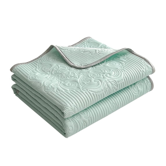 Retro Solid-Color Quilted Summer Lightweight Quilt, Reversible Microfiber Quilt with Imperial Style, Comfortable and Cool Air-Conditioning Quilt, Suitable for All Seasons,Green,150x200cm