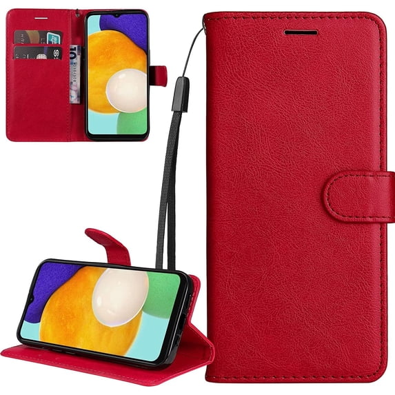 Retro Solid Color Wallet Case for Xiaomi Poco X4 Pro 5G, Business Fashion PU Leather w/Kickstand with Card Holder Flip Phone Cover for Xiaomi Poco X4 Pro 5G CS Red