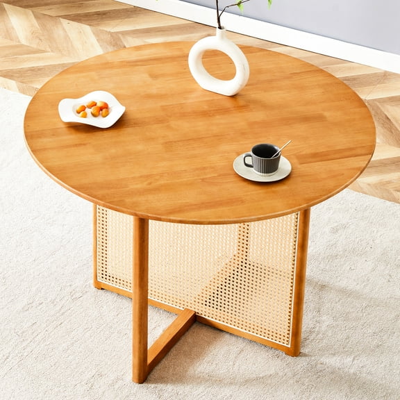 Retro Solid Wood Round Desk, Design, Chinese Countryside Theme For Dining And Living Room, Easy To Setup Office Table, With Accent, Build Workspace