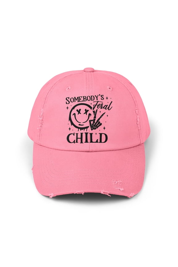 Retro Somebody's Feral Child Funny Unisex Distressed Cap Baseball Hat
