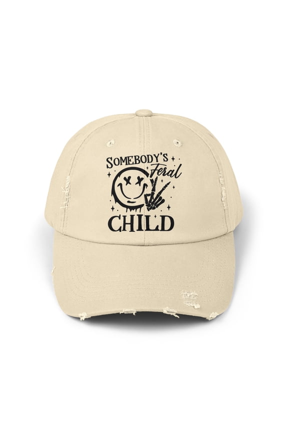 Retro Somebody's Feral Child Funny Unisex Distressed Cap Baseball Hat